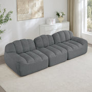 Divano modulare 3 posti con ottoman collegabile in fleece granulato grigio