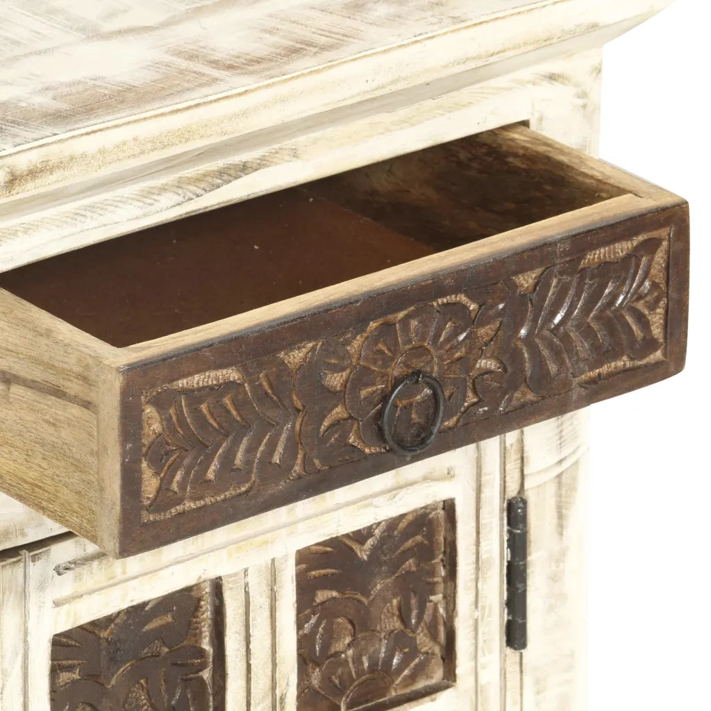Comodino Bianco 40x30x50 cm in Legno Massello di Mango 285896