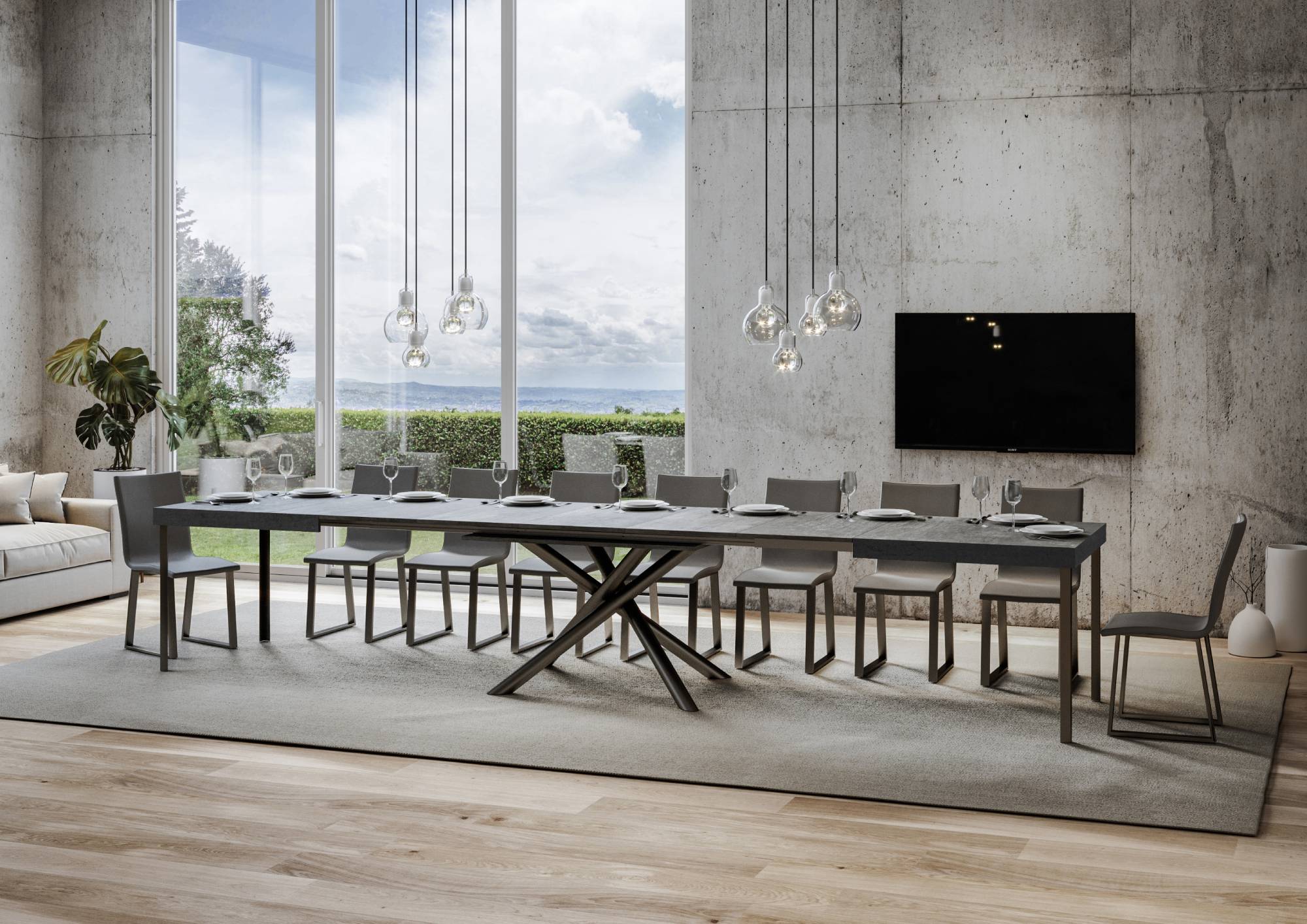 Tavolo Allungabile 200-460x90x77 cm Famas Cemento Telaio Antracite