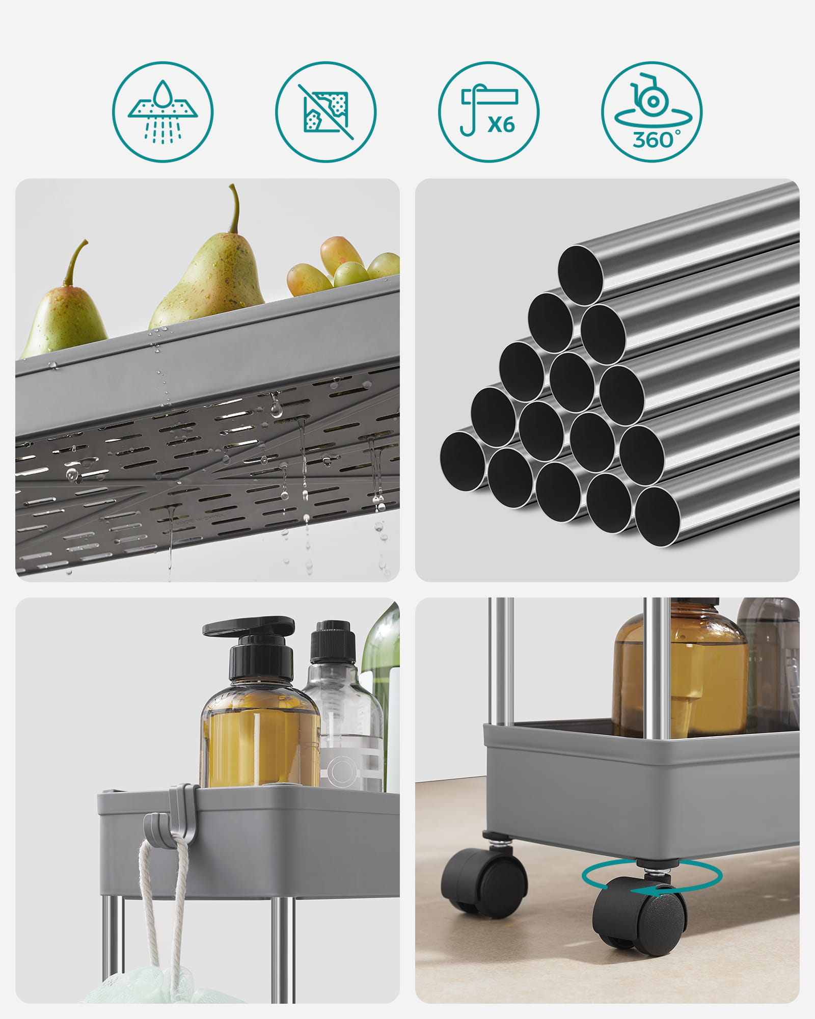 Carrello portaoggetti mobile VALORA grigio con 4 ripiani - KSC008G01