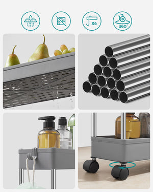 Carrello portaoggetti mobile VALORA grigio con 4 ripiani - KSC008G01