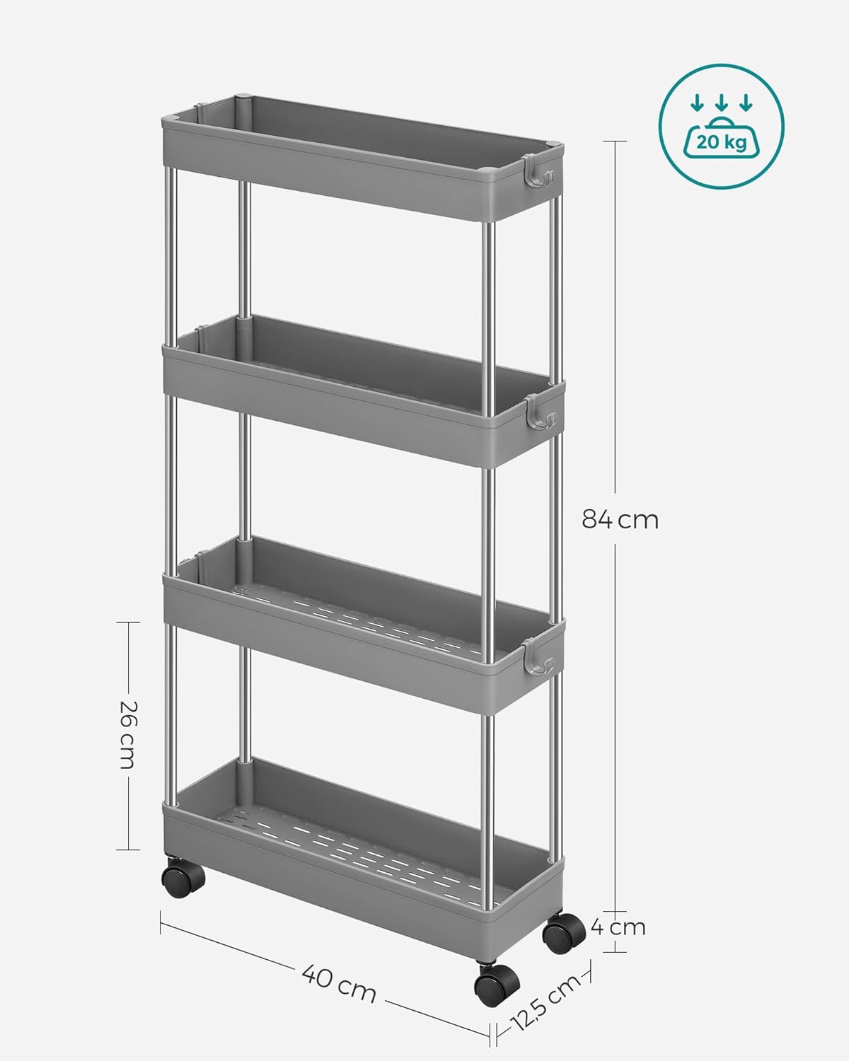 Carrello portaoggetti mobile VALORA grigio con 4 ripiani - KSC008G01