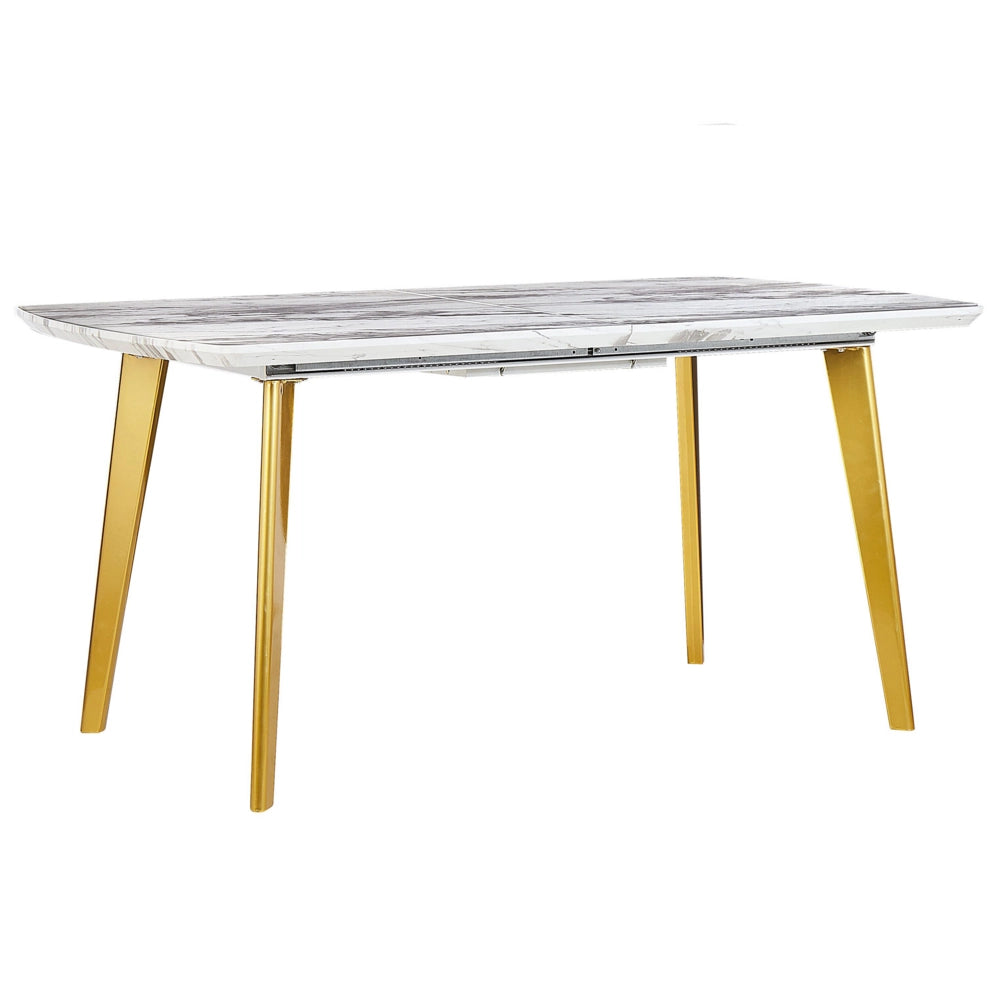 Tavolo da Pranzo MDF Effetto Marmo Gambe Ferro dorato Piano Allungabile Rettangolare 160/200 x 90 cm