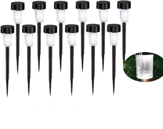 12 pezzi di Lampade LED bianche per giardino alimentate da energia solare – Luce calda – Impermeabili per Giardino, Terrazza e Prato