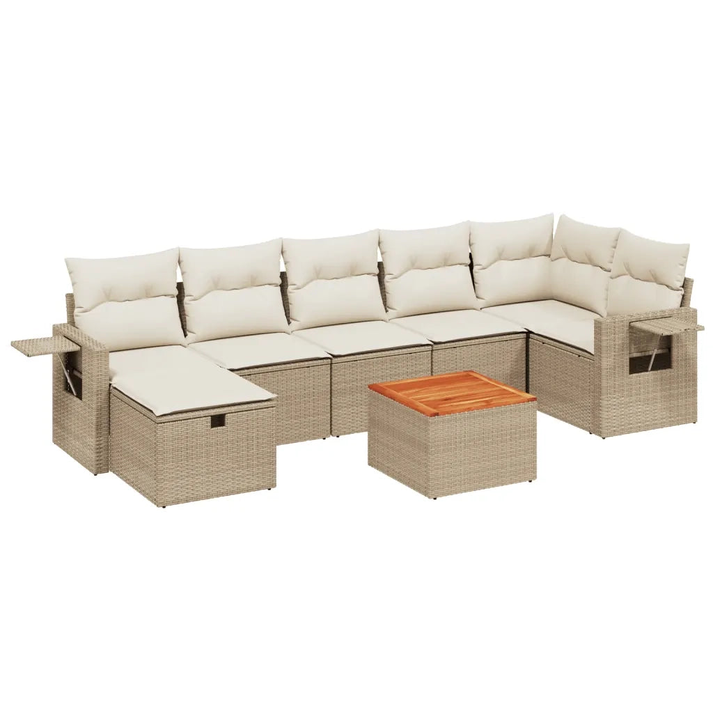 Set Divano da Giardino 8 pz con Cuscini Beige in Polyrattan