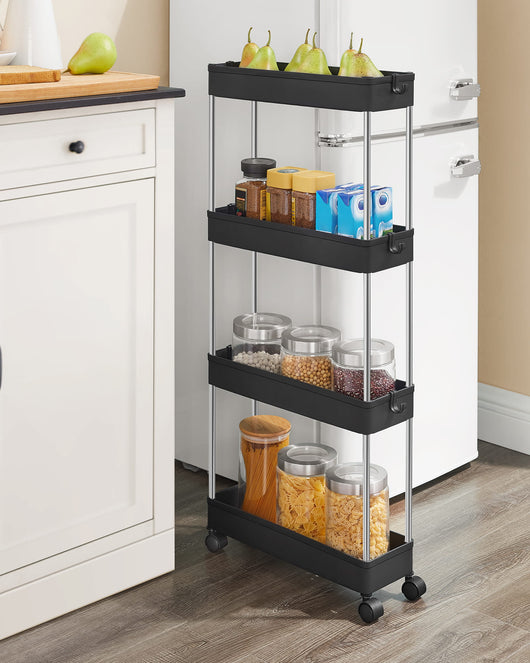 Valora MOBILE NERO SU RUOTE Scaffale mobile 4 ripiani Nero