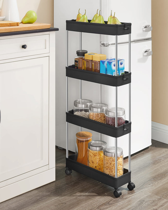 Valora MOBILE NERO SU RUOTE Scaffale mobile 4 ripiani Nero