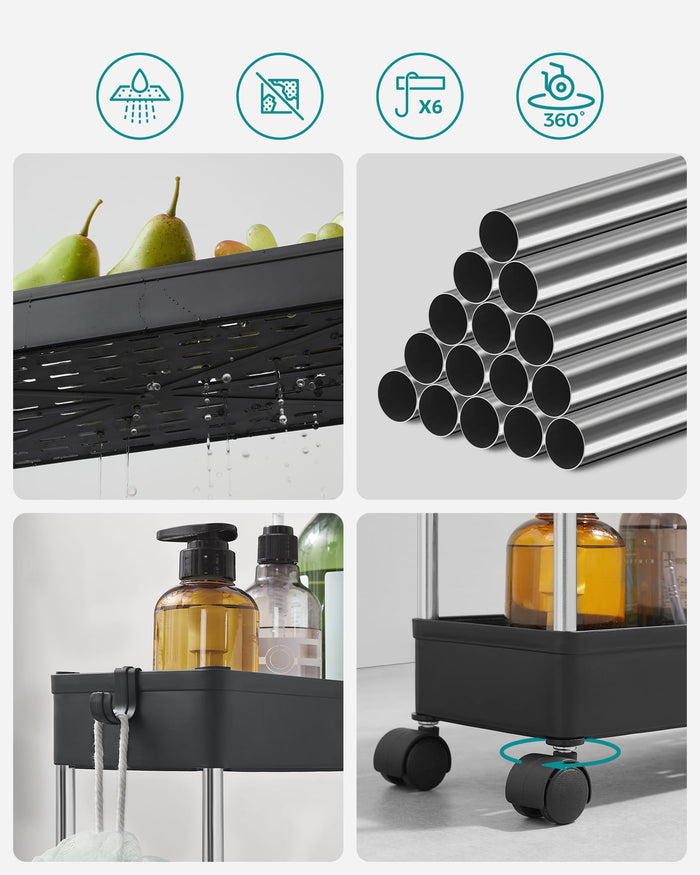 Valora MOBILE NERO SU RUOTE Scaffale mobile 4 ripiani Nero