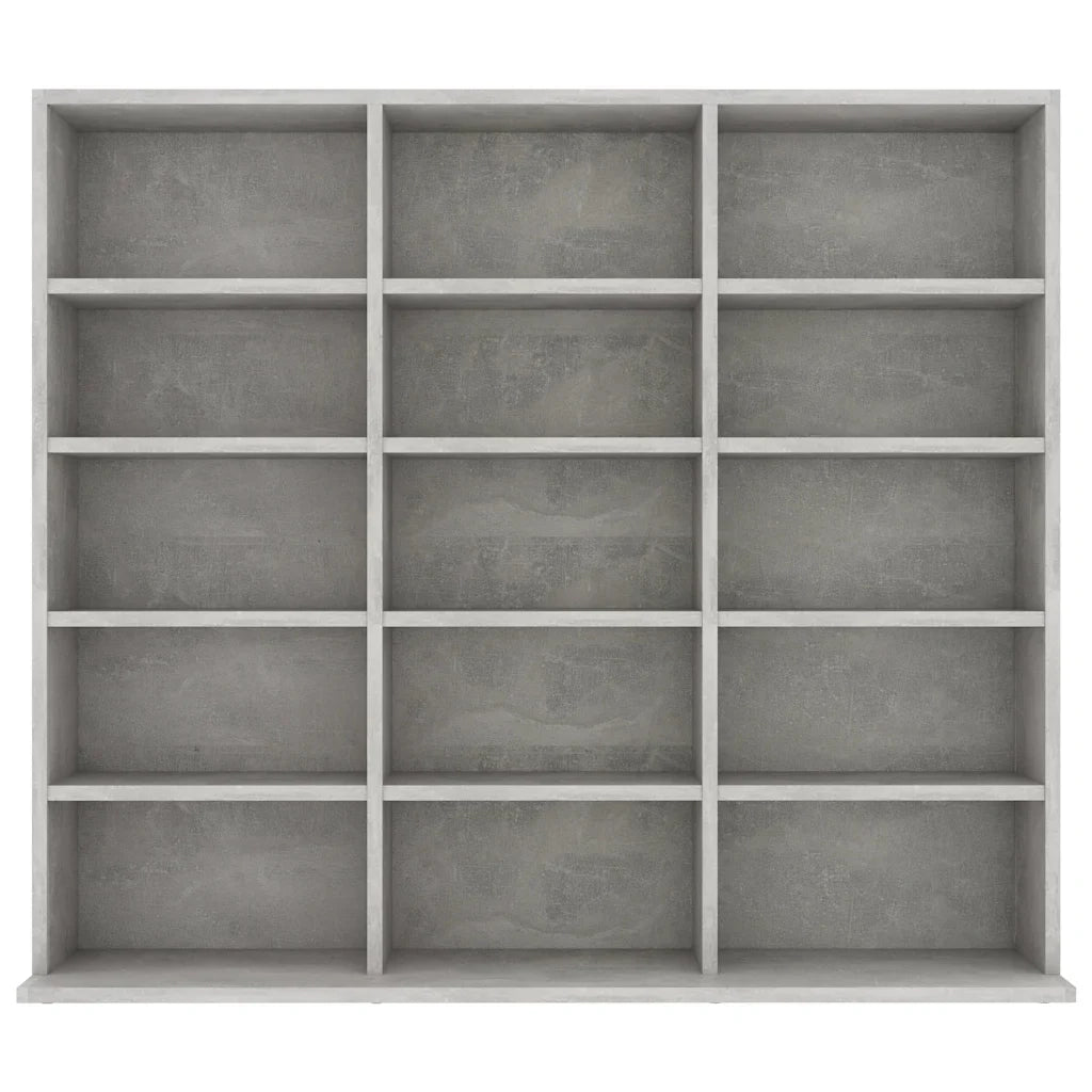 Mobile porta CD pratico 100 x 23 x 89,5 cm con 15 scomparti stile moderno legno composito grigio cemento 02_0047694