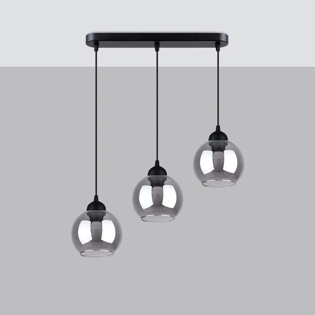 Lampadario Pure Lume Rovano nero 3 luci sfere fumé E27