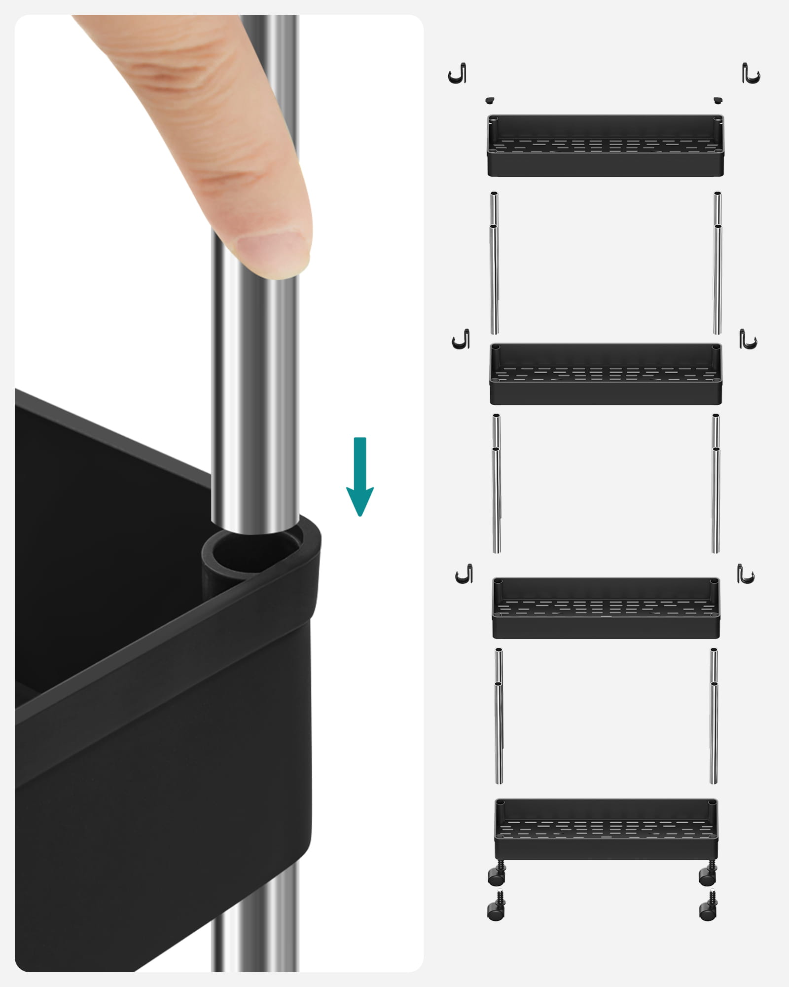 Valora MOBILE NERO SU RUOTE Scaffale mobile 4 ripiani Nero