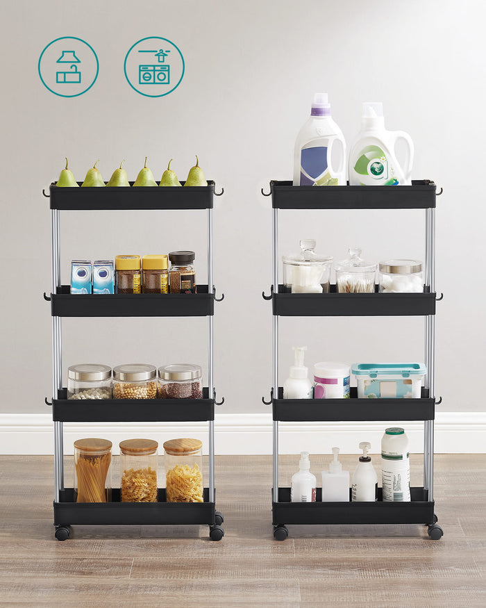 Valora MOBILE NERO SU RUOTE Scaffale mobile 4 ripiani Nero