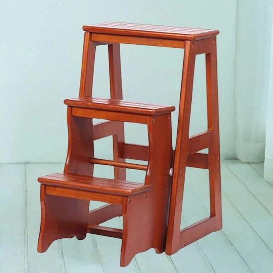 Scala a doppio piano pieghevole con pedale largo - kruk ideale per adulti, cucina e vaso di fiori - colore marrone