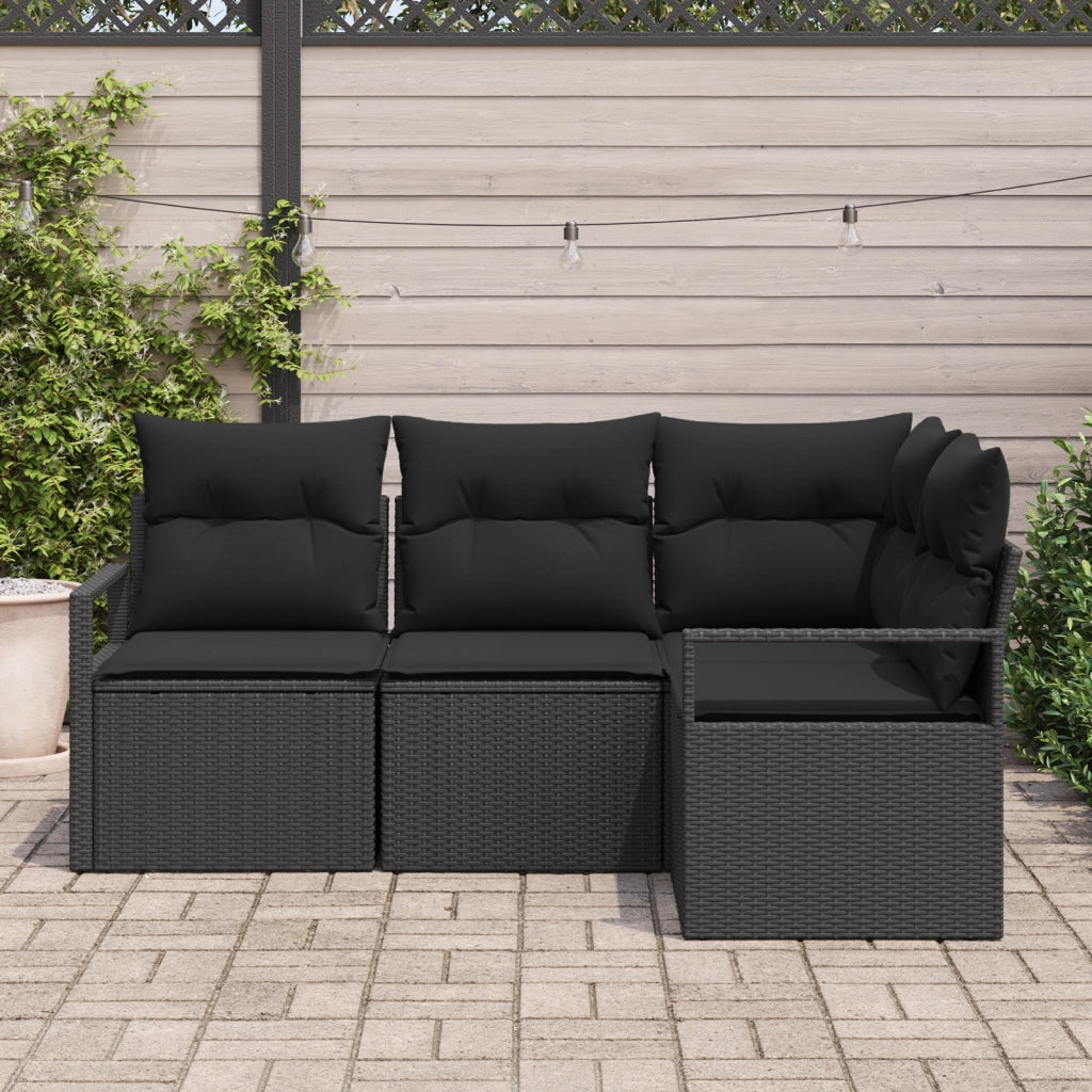 Set di divani da giardino 4 pezzi con cuscini neri in polyrattan