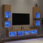 Mobili TV a Muro con LED 8pz-Set di 8 Credenza per TV sospesa Rovere Sonoma Legno Multistrato 783652