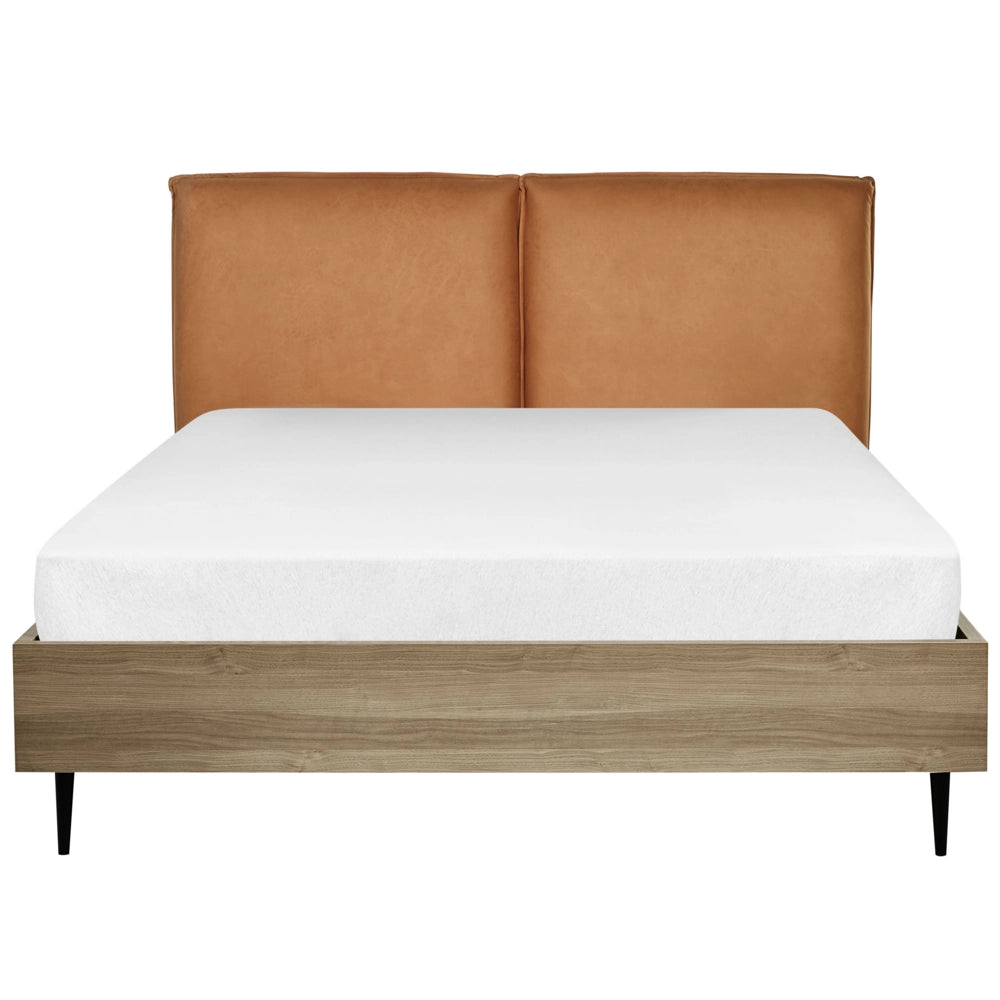 Letto matrimoniale con rete in ecopelle marrone dorato e legno chiaro 180 x 200 cm stile moderno camera da letto