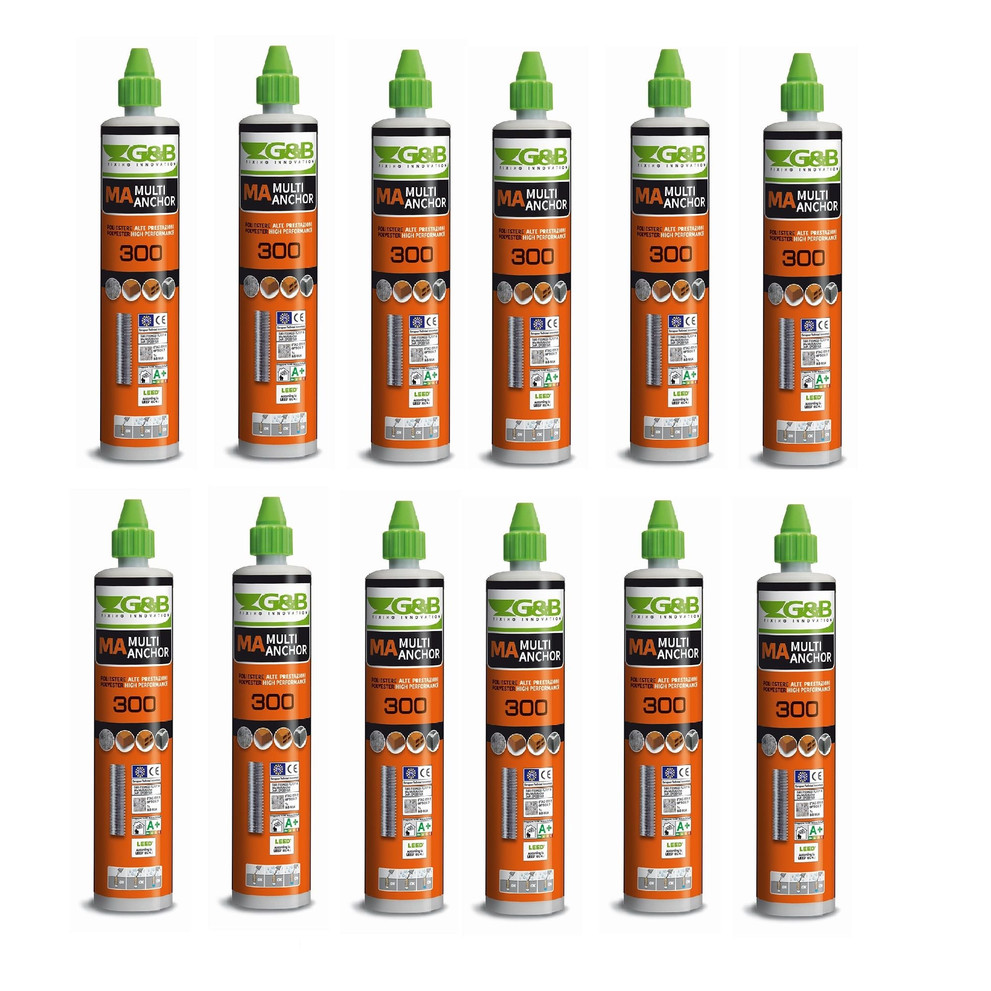 Resina ancorante per tassello chimico 300 ml G&B MA300 12 pz pistola silicone