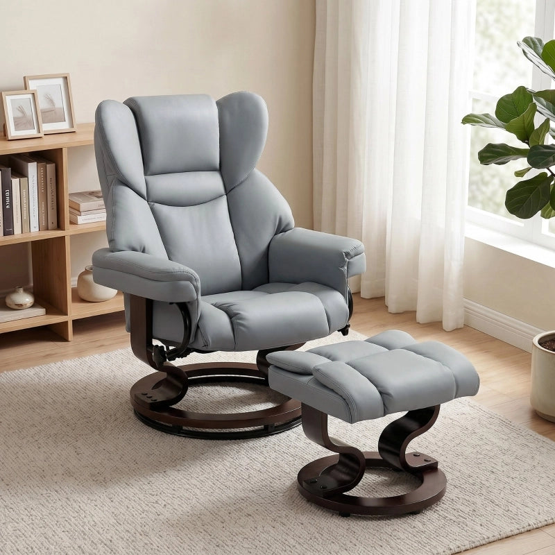 POLTRONA Reclinabile girevole 360° con poggiapiedi, PU, grigio chiaro