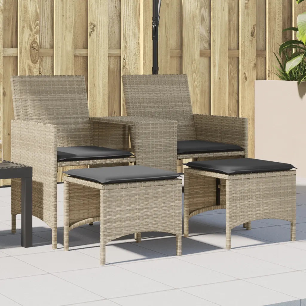 Divano Giardino 2Posti Tavolo Sgabelli Grigio Chiaro Polyrattan