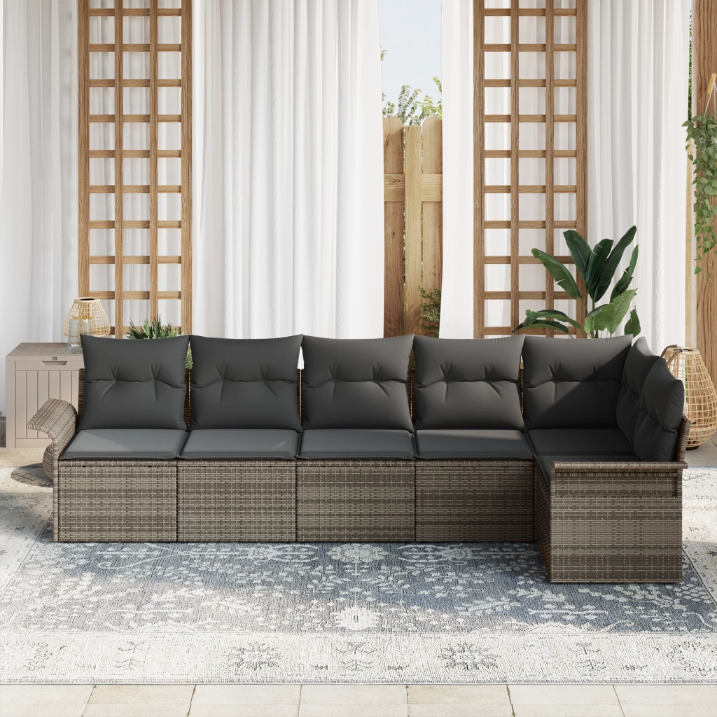 Set di divano da giardino 6 pezzi con cuscini grigi in polyrattan