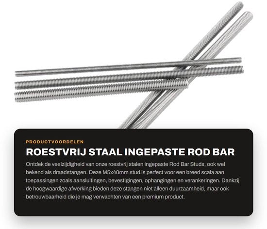 Studi di Barra a Testa a Rodino in Acciaio Inossidabile 304 - Filo a Vite M5x40mm - 10 Pezzi - Resistenti alle Sollecitazioni - Resistenza alla Corrosione - Durata Estesa