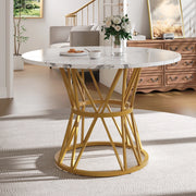 Tavolo da pranzo per 4 persone con piedi regolabili e piano rotondo in MDF effetto marmo oro 100 × 100 × 76 cm