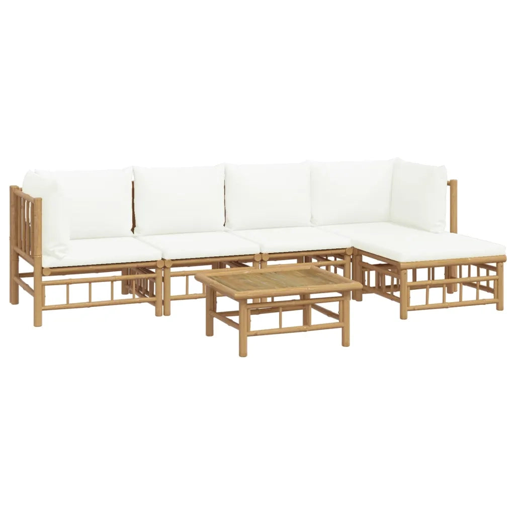 Set Salotto da Giardino 6pz con Cuscini Bianco Crema in BambÃ¹cod mxl 124238