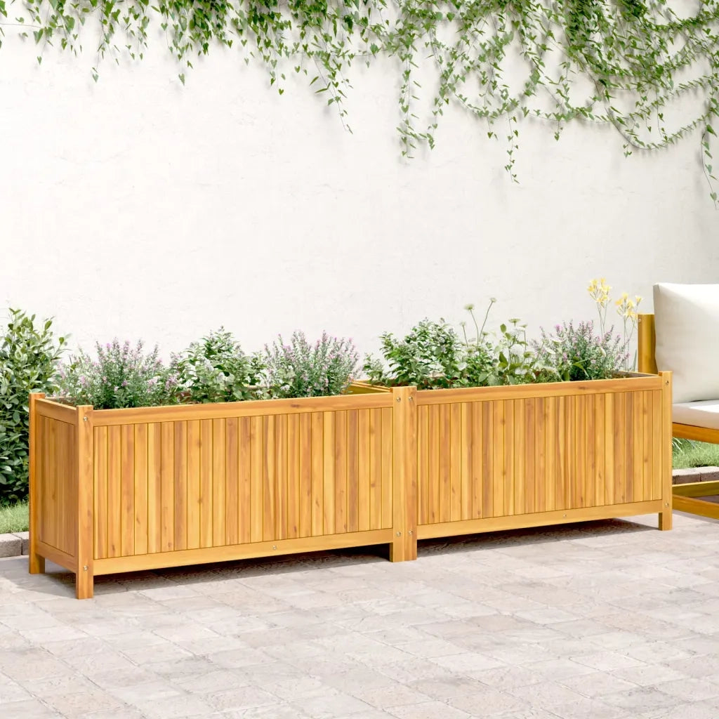 Fioriera | Cassetta per fiori | Vaso Giardino con Rivestimento 199x38,5x50 Massello Acacia
