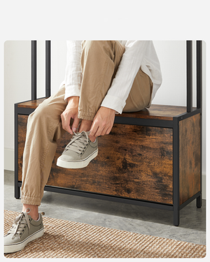 Appendiabiti Valora con seduta e ripiani per scarpe - Marrone rustico e nero