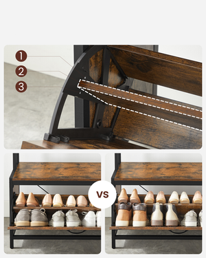 Appendiabiti Valora con seduta e ripiani per scarpe - Marrone rustico e nero