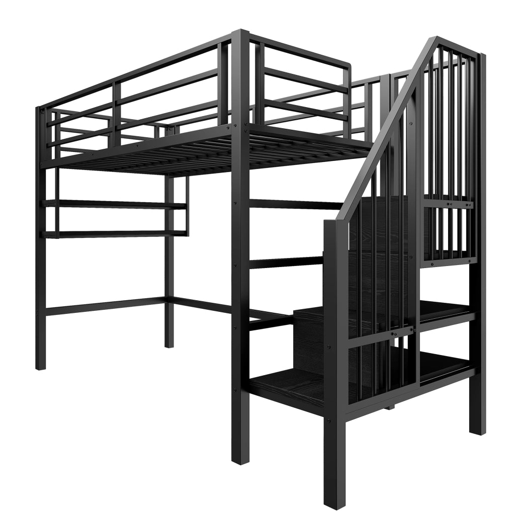 Letto a castello nero in metallo con funzione contenitore 90x200 cm