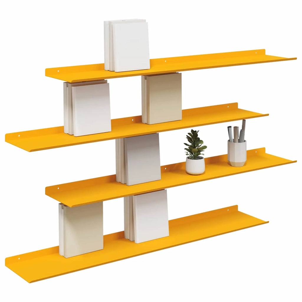 Mensola sospesa 4 pcs Giallo senape 100 x 18 x 2,5 cm Acciaio