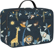 Borsa Isolante per Bambini Foresta Blu, Animali, Giraffa Leone Elefante Piccola Borsa per Bambini, Borsa Acquatica per Picnic e Scuola