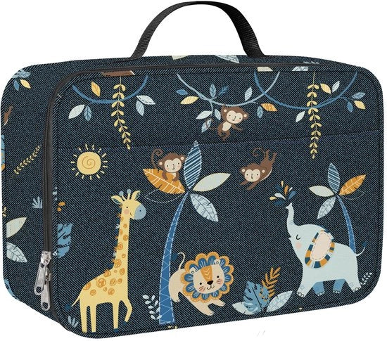 Borsa Isolante per Bambini Foresta Blu, Animali, Giraffa Leone Elefante Piccola Borsa per Bambini, Borsa Acquatica per Picnic e Scuola