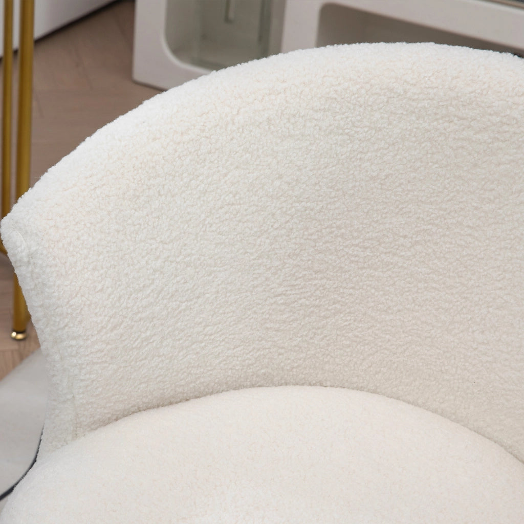 Sedia da Ufficio Design Moderno con Seduta Girevole e Rivestimento in Tessuto Teddy Bianco e Oro
