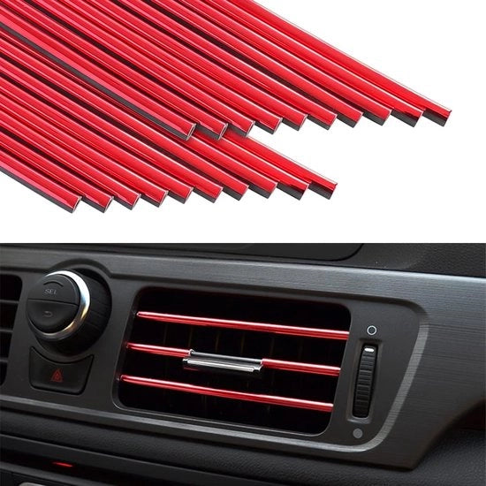 Decalcomanie decorative per condizionatori d'aria dell'auto - Strisce decorative DIY per griglie di ventilazione - Accessori flessibili per interni di auto - Strisce decorative per la maggior parte delle griglie di ventilazione (rosso)