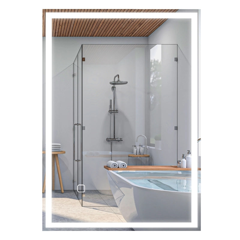 Specchio bagno LED da parete 70x50 cm con antiappannamento, touch, luce regolabile a 3 colori, argento
