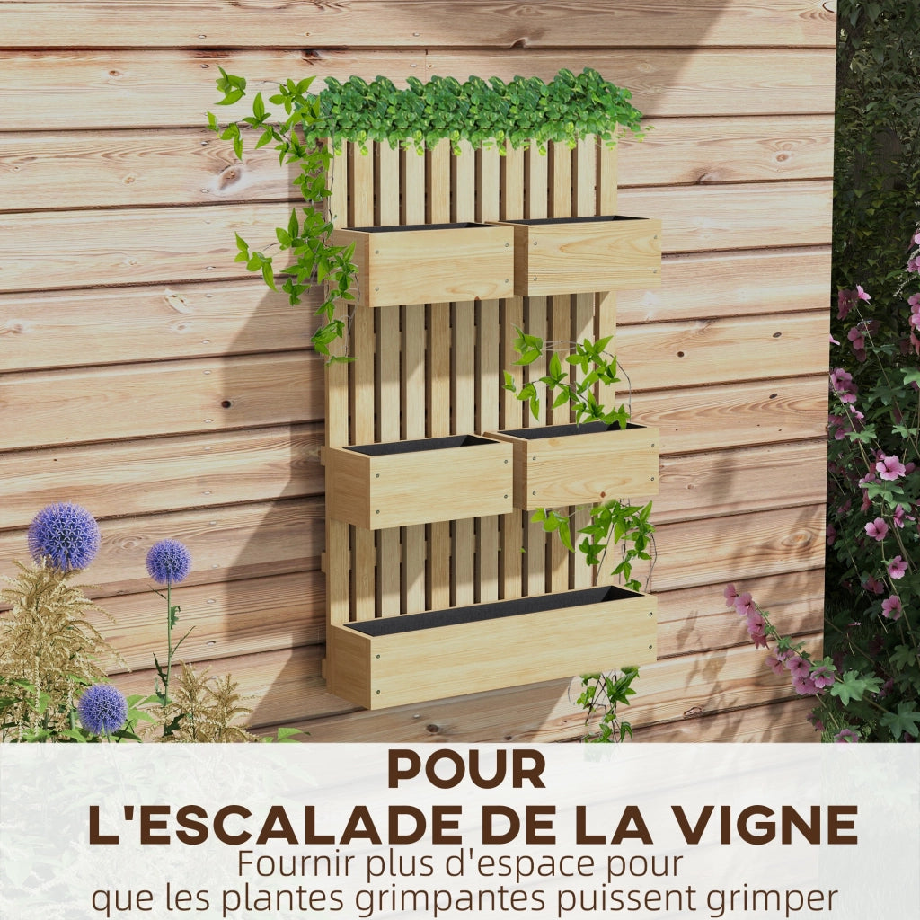 Jardiniere Murale in Legno con 5 Baci Amovibili ¨C zephmum ¨C 60x16x100 cm