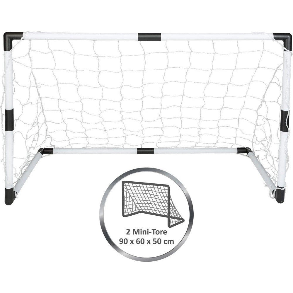 Trade Shop - Set 2 Pz Mini Porte Da Calcio 91,5x61x48cm Con Palla Pompa 8 Picchetti Fissaggio -