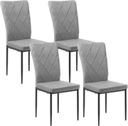 Set di 4 Sedie per Sala da Pranzo, Sedie da Cucina con Schienale Alto, con Gambe in Metallo e Rivestimento in Velluto, Grigio Scuro, BH379dgr-4