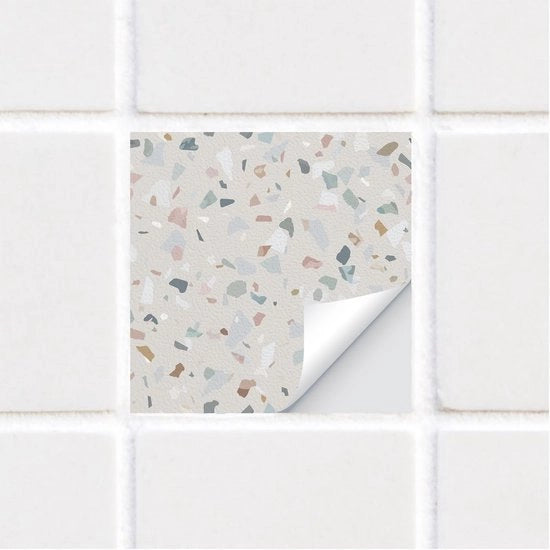 Tegelstickers in Terrazzo Grigio - Facili da applicare - 15 x 15 cm - Decorazione per Parete - Ideali per Bagno e Cucina