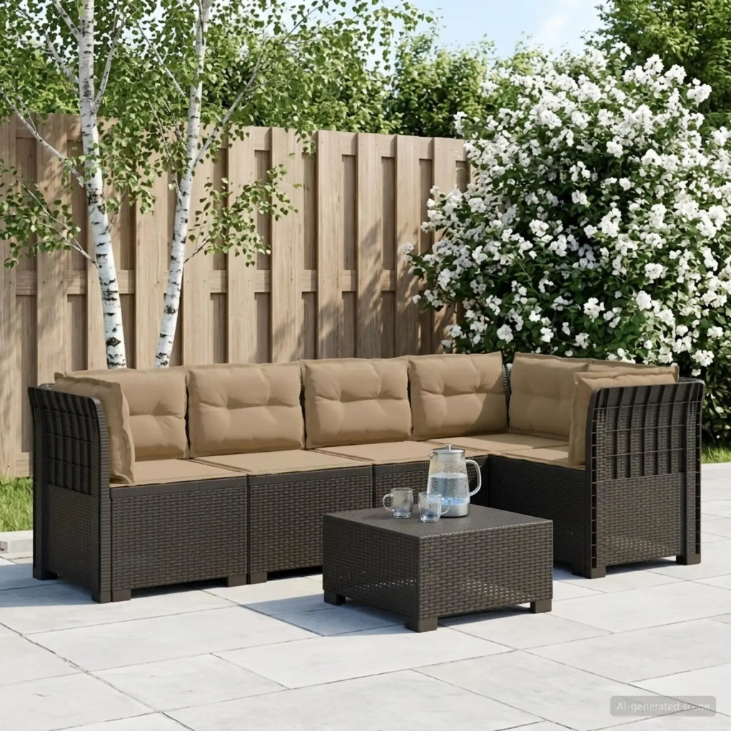 Divano da Giardino 5 Posti con Cuscini Stile Rattan PP 3444064
