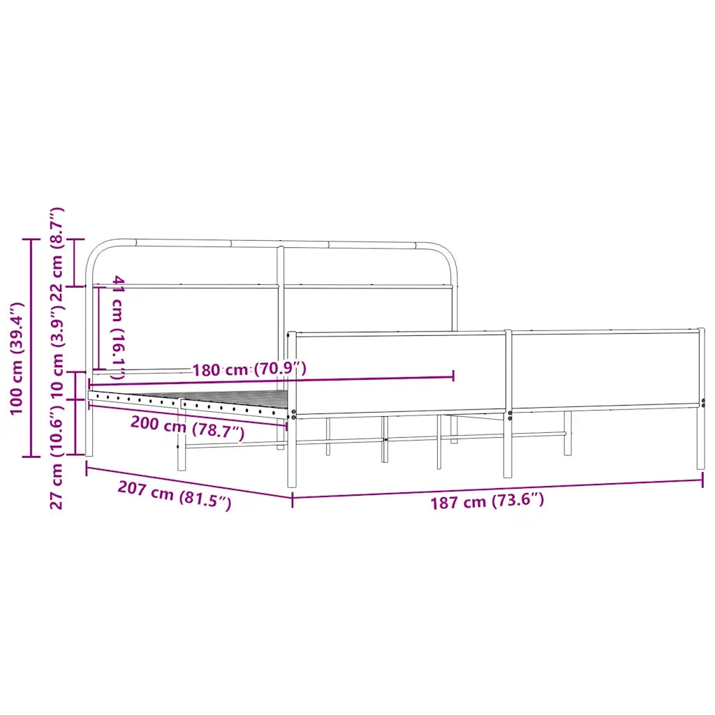 Giroletto senza Materasso in Metallo-Struttura Letto Rovere Sonoma 180x200 cm 103736