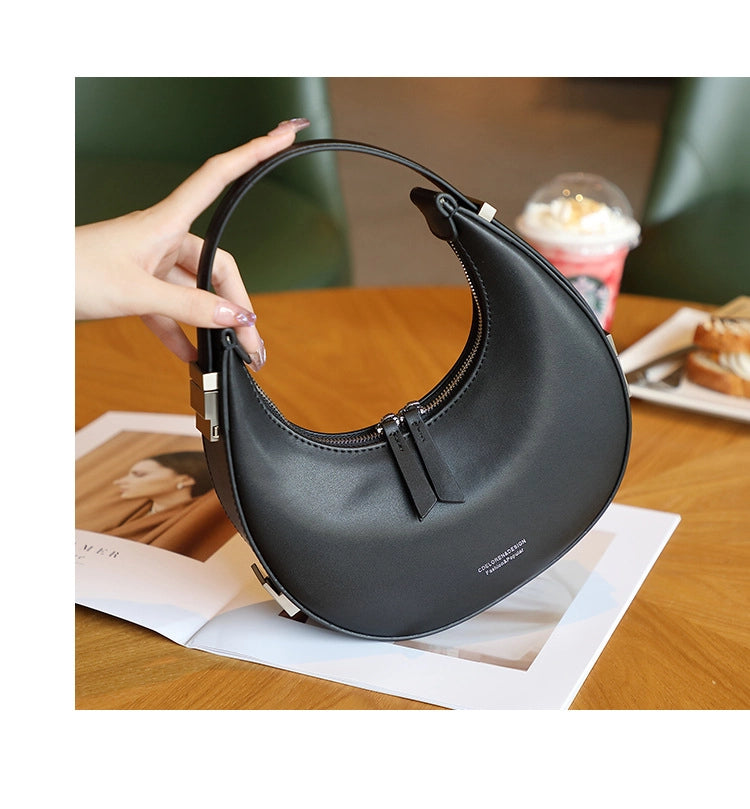 Borsa a mano da donna Moon in vera pelle nera