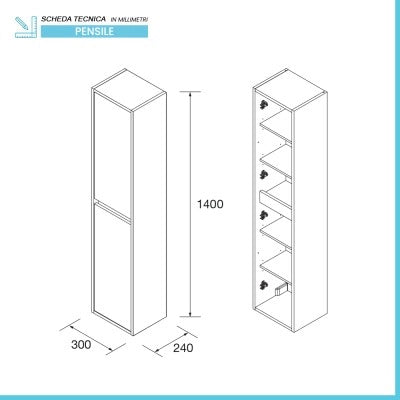 Colonna bagno sospesa 140 cm noce maya ripiani regolabili Gaya