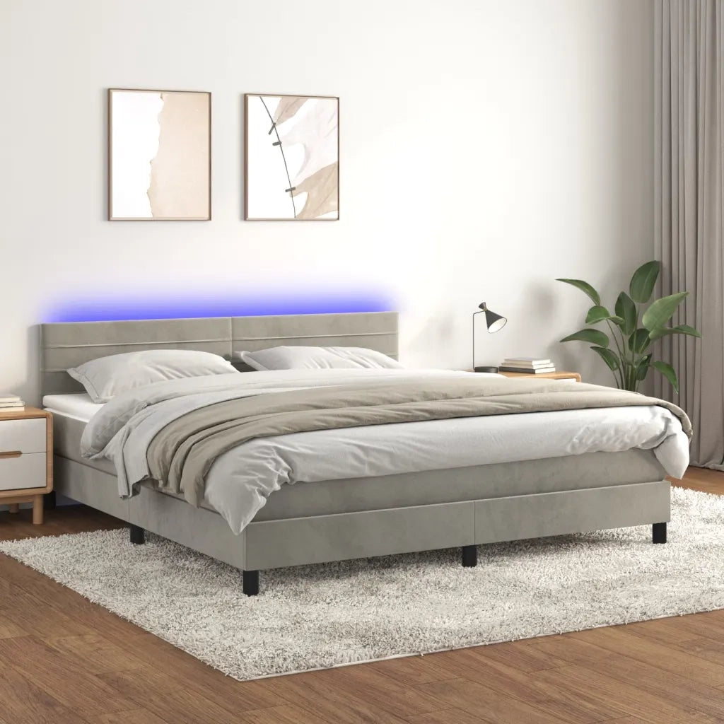 Letto a Molle con Materasso e LED Grigio Chiaro 180x200 cm Velluto 3134477