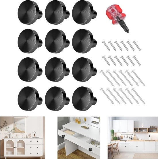 12 ladeknoppi per mobili maniglioni rotondi neri fori singoli maniglioni per porte con viti e chiave a stella per cassetto armadio vetrina 30x25mm
