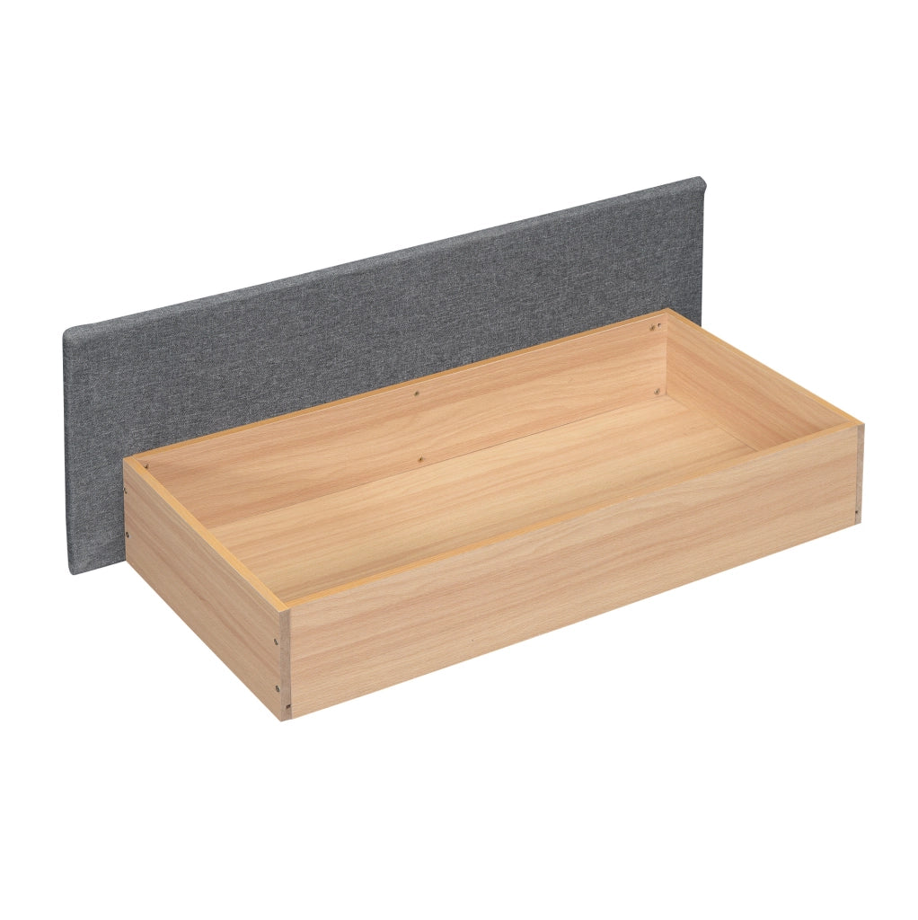 Letto matrimoniale 140x200 cm in lino e MDF grigio con luci LED APP; USB e 2 cassetti