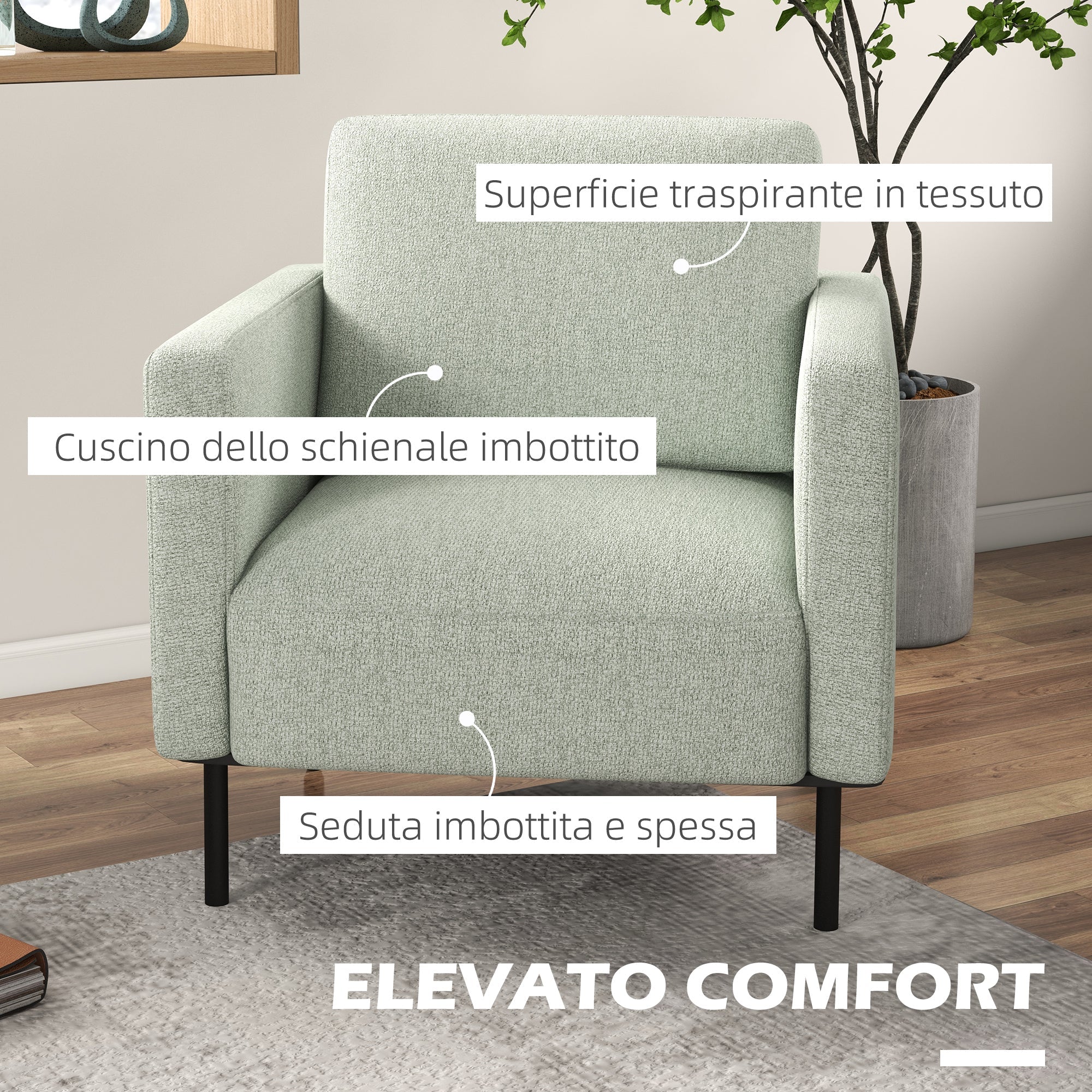 Poltrona 79x76x65 cm in Tessuto Effetto Lino Traspirante Grigio