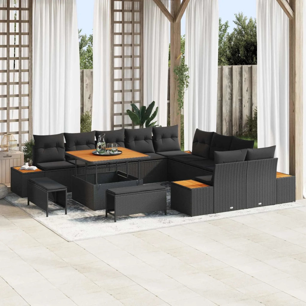 Set Divano da Giardino 13 pcs Nero polyrattan